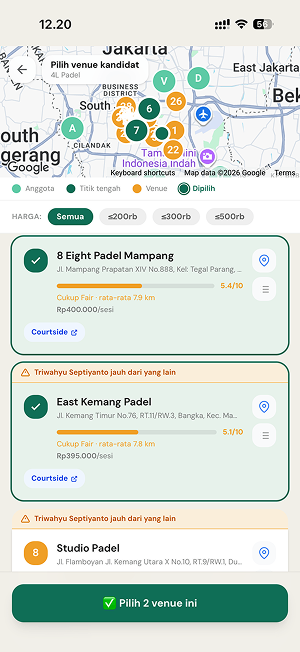 Midcourt venue finder โ peta titik tengah dan daftar venue padel fair